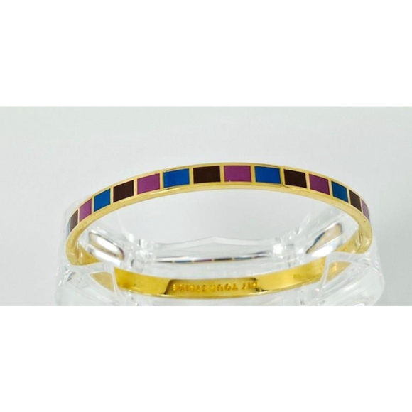 Kate Spade “Hit Your Stride”Gold Blue Purple Brown Enamel Bangle Bracelet 1865 - Picture 1 of 5